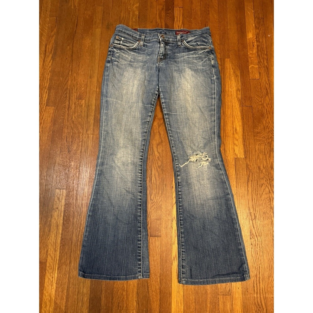 Blue 2 Jeans Made In The USA Size 30 Medium Wash Distressed Flare Y2K Vintage